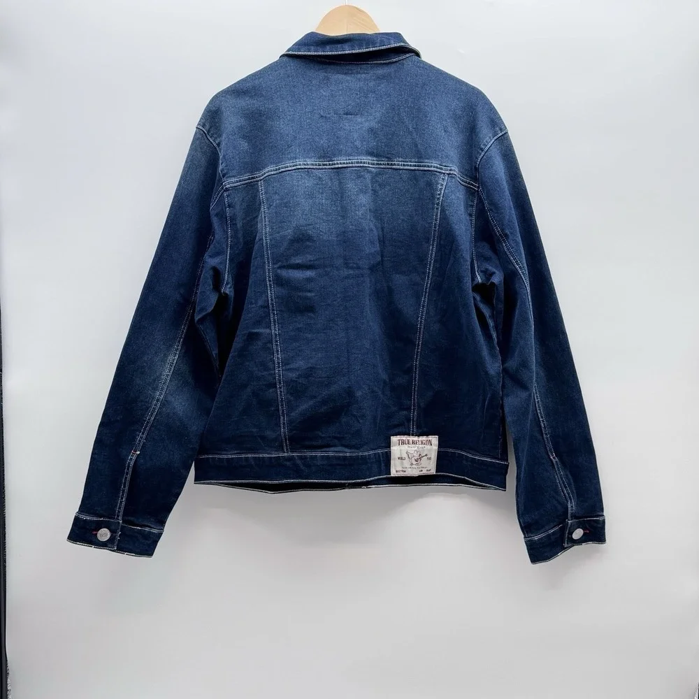 True Religion Ladder Stitch SN Denim Jacket Large, Dark Hawks Eye Wash,MSRP $184